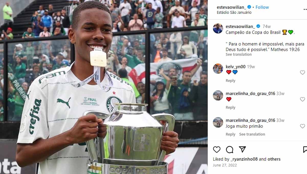 Estevao Willian merupakan pemain muda berkualitas milik Palmeiras. Foto: ig@estevaowilian_. Copyright: © ig@estevaowilian_