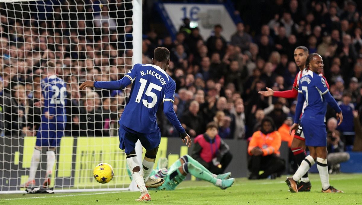 Nicolas Jackson mencetak gol di laga Chelsea vs Sheffield United. (Foto: REUTERS/David Klein) Copyright: © REUTERS/David Klein